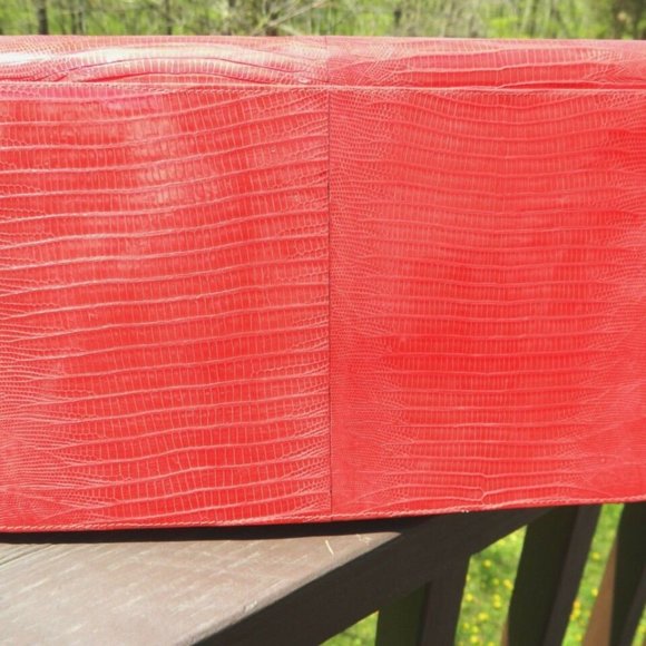 VTG. Exotic Red Tagus Lizard Skin Large Clutch Bag Bennis/Edwards NYC, Italy EUC - Picture 6 of 11